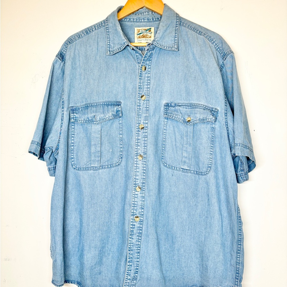 TravelSmith Light Blue Denim Button Down Shirt